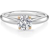 Gem Stone King 10K 2 Tone Gold Lab Grown Diamond Engagement Ring For Women | 0.74 Cttw | Round 6MM | Gemstone April Birthstone | DEF Color | VVS-VS Clarity