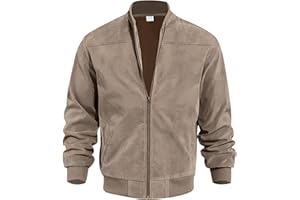 Detwen Mens Suede Jacket Casual Business Bomber Zip Up Transitional Outwear Spring Fall Trendy Coat Smart Office Style