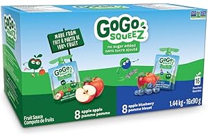 GoGo squeeZ Fruit Sauce Variety Pack, Apple, Blueberry, No Sugar Added. 90g per pouch, Pack of 16