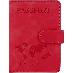 Passport Holder Cover Wallet RFID Blocking Leather Card Case Travel Accessories for Women Men, Red