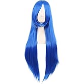 MapofBeauty 32 Inch/80 cm Side Bangs Long Straight Anime Costume Cosplay Party Wig (Bright Blue)