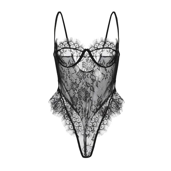 friendGG Mode Damen Dessous Spitze Teddy Einteiliger Mesh Body Babydoll UnterwäSche Damen Kimonos Robe Bad Nachthemden Damen 