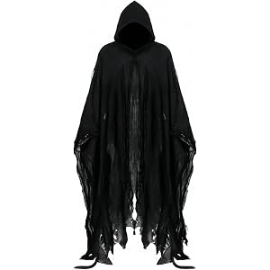 Grim Reaper Hooded Cloak for Men Women Halloween Costumes Cosplay Props | Linen Scary Cloak With Black Mesh Outer Layer Desig