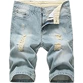 Lavnis Men's Casual Denim Shorts Classic Fit Distressed Summer Fashion Ripped Short Jeans