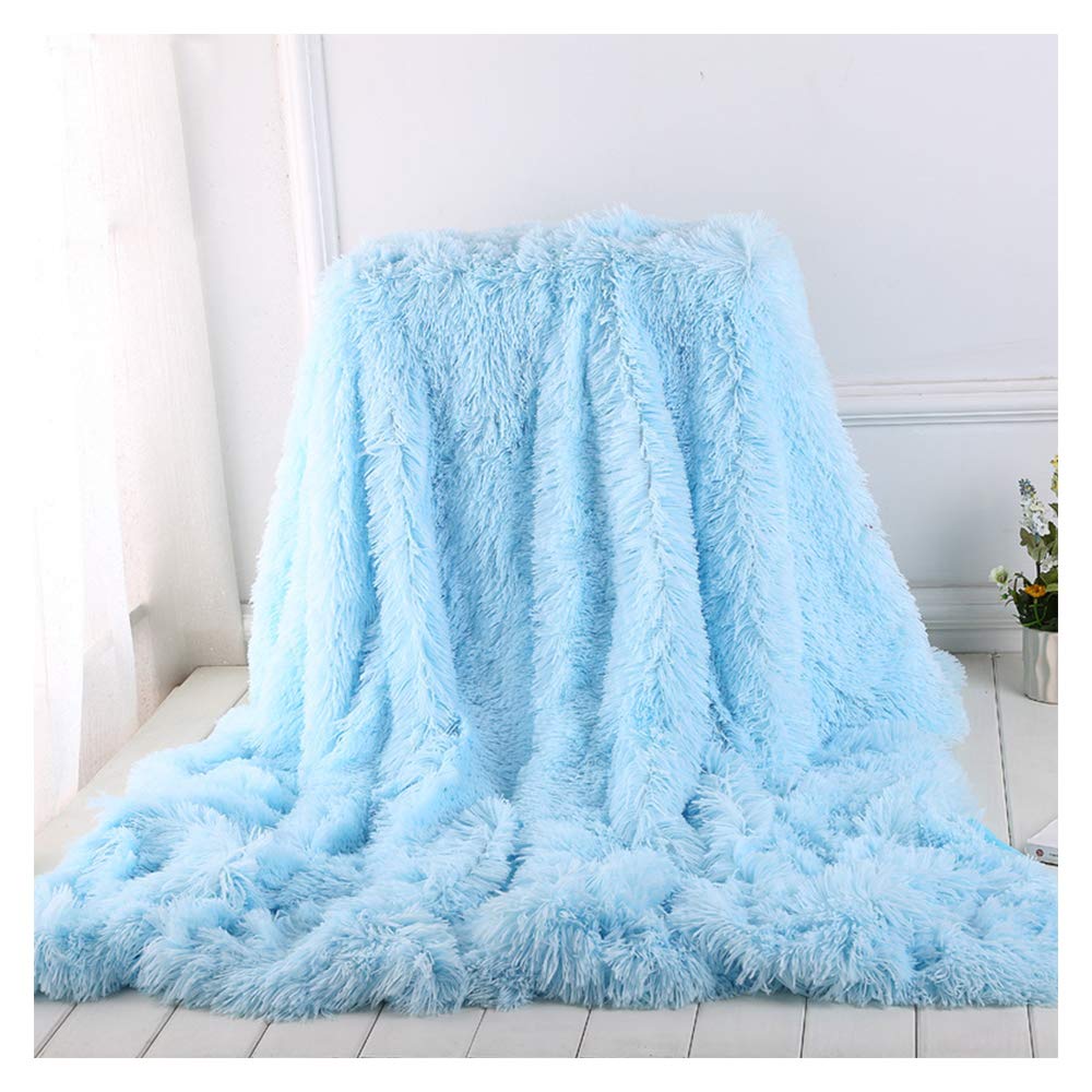 Hggzeg Super Soft Long Shaggy Throw Blanket, Elegant Cozy Faux Fur Decorative Throw Blanket for Couch Chair & Bed (Blue, 130 x 160cm)