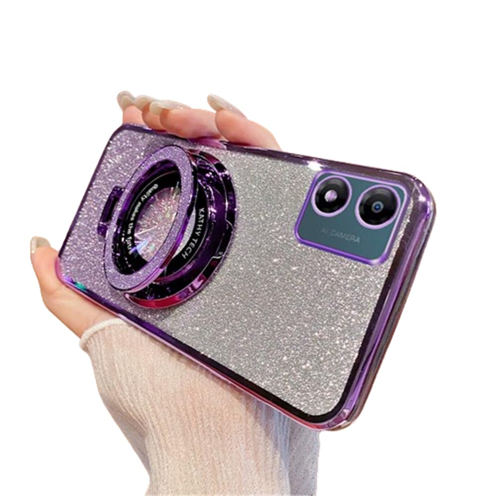 SIYOPINPFY Case for Motorola Moto E13, Glitter Sparkly Diamond Luxury Plating, TPU Soft Cover, Magnetic Ring Stand Holder, Camera Protector, Shiny Purple