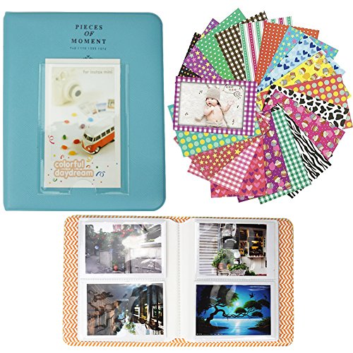 Alohallo 64 Pockets Photo Album/20 Psc Stickers for Fujifilm Polaroid Instant Photo Film & Name Card (Blue)