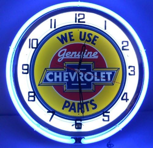 Genuine Chevy 18" Double Neon Light Chrome Wall Clock Parts Emblem Bowtie Garage Sign YL/BL