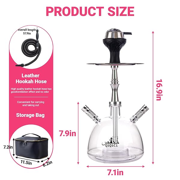 QIQICI MODERN 2 HOSE ACRYLIC BUBBLE HOOKAH – COMPLETE SHISHA HOOKAH SET, MAGICAL REMOTE LED LIGHTS, AND TRAVEL CASE FOR AN ENHANCED EXPERIENCE