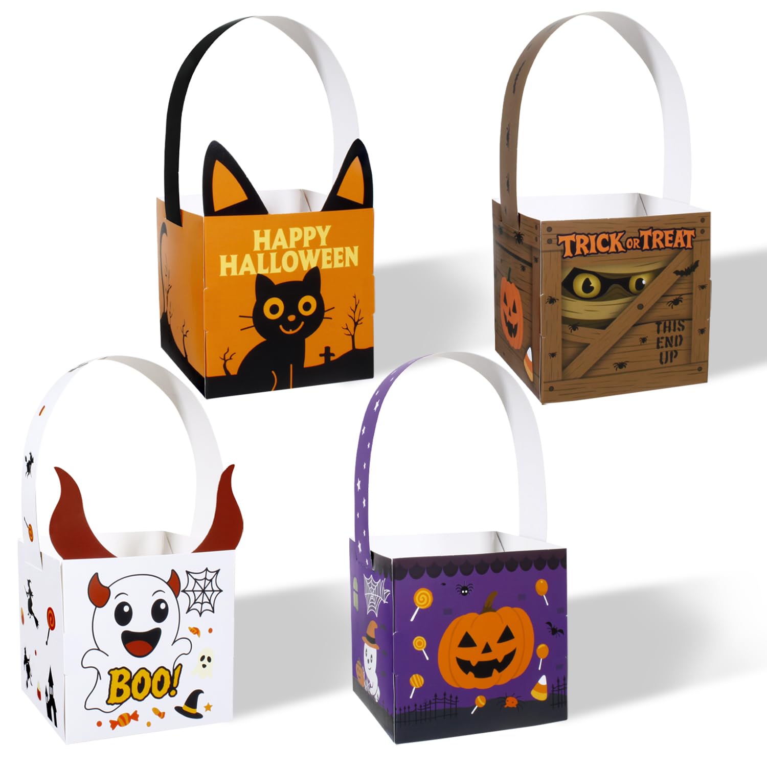 Photo 1 of **2 pack***JOINCCI 24 PCS Halloween Treat Boxes Candy Boxes for Kids - 4"x4"x4" Cardboard Treat Boxes Goodie Bags for Trick or Treat, Kids Halloween Party Favors, Classroom Exchange Gift (for Candy, Cookies)