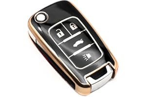 FEYOUN Key Fob Cover Compatible with Buick Encore Chevy Chevrolet Camaro Equinox Impala Sonic Trax GMC Terrain Flip 4 Buttons TPU Remote Keyless Key Fob Case Protection Shell Accessories, Black