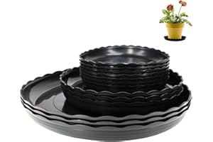 OFiSEXPT 13Pcs Plant Saucers Set, Black Round Plastic Drip Trays, 6, 8, 10 Inches,Flower Planter Saucers, Drip Trays for Indoor Outdoor, Sturdy Plant Plate Water Catcher