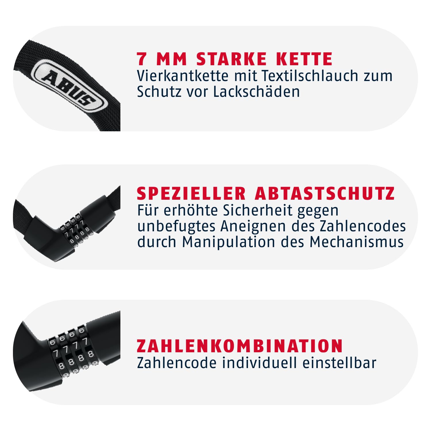 ABUS Kettenschloss Tresor 1385 – Zahlenschloss aus gehärtetem Stahl – 7 mm starke Vierkantkette – ABUS-Sicherheitslevel 7 – 85 cm – Koralle 3