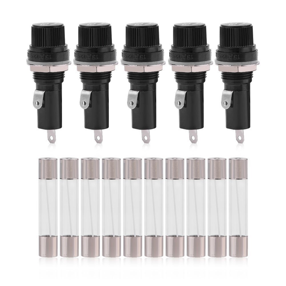 Aramox Electrical Terminal Panel Mounted Holder, 5 Pieces, Screw Cap Solder Holder for 6x30mm Glass Fuse, AC 125V 15A/250V 10A