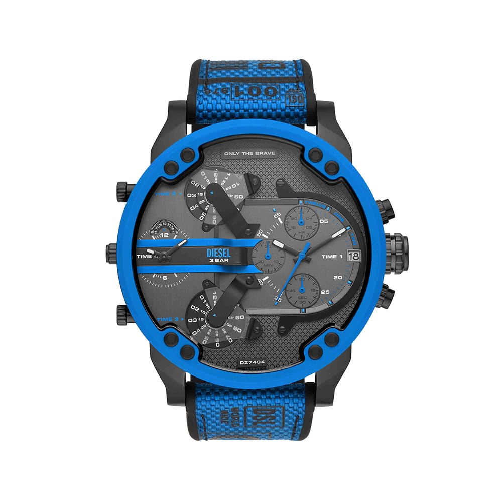 Diesel Watch for Men Mr. Daddy 2.0, Chronograph Movement, 57 mm Black Stainless Steel Case with a Mixed Strap, DZ7434