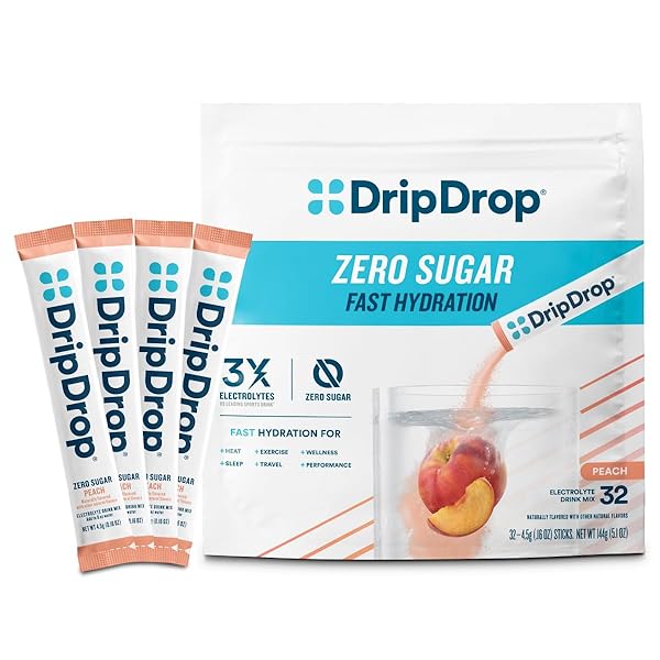 DRIPDROP SUGAR FREE HYDRATION PACKETS – ZERO PEACH...
