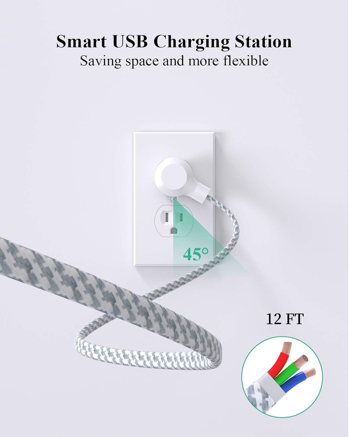 2 Pack Power Strip, 12FT Long Extension Cord, Surge Protector with 6 Outlets and 4 USB Ports (2 USB C), Flat Plug Overload Protection, Extension Cord 10+ ft, Wall Mount for Home Office Dorm College