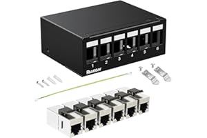 PBAEGAV Patch Panel 6 Port with 6pcs Cat6A Keystone Jack Shielded No Rust and Durable (1U 6Port Cat6A Keystone Jack Shielded)