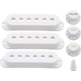 Swhmc Single Coil Pickup Covers Set, White | 2 Tone 1 Volume Knobs, 6-Hole Pickup Cover, For Stratocaster Electric Guitar, Replacement for Fender Strat Pickups