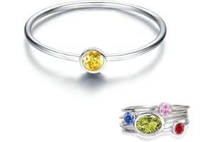 SENPOTLY 925 Sterling Silver Mother Child Birthstone Stackable Rings Set Mother Ring with Birthstone Mother Daughter Family Ring Mother's Day Jewelry Gifts for Wife
