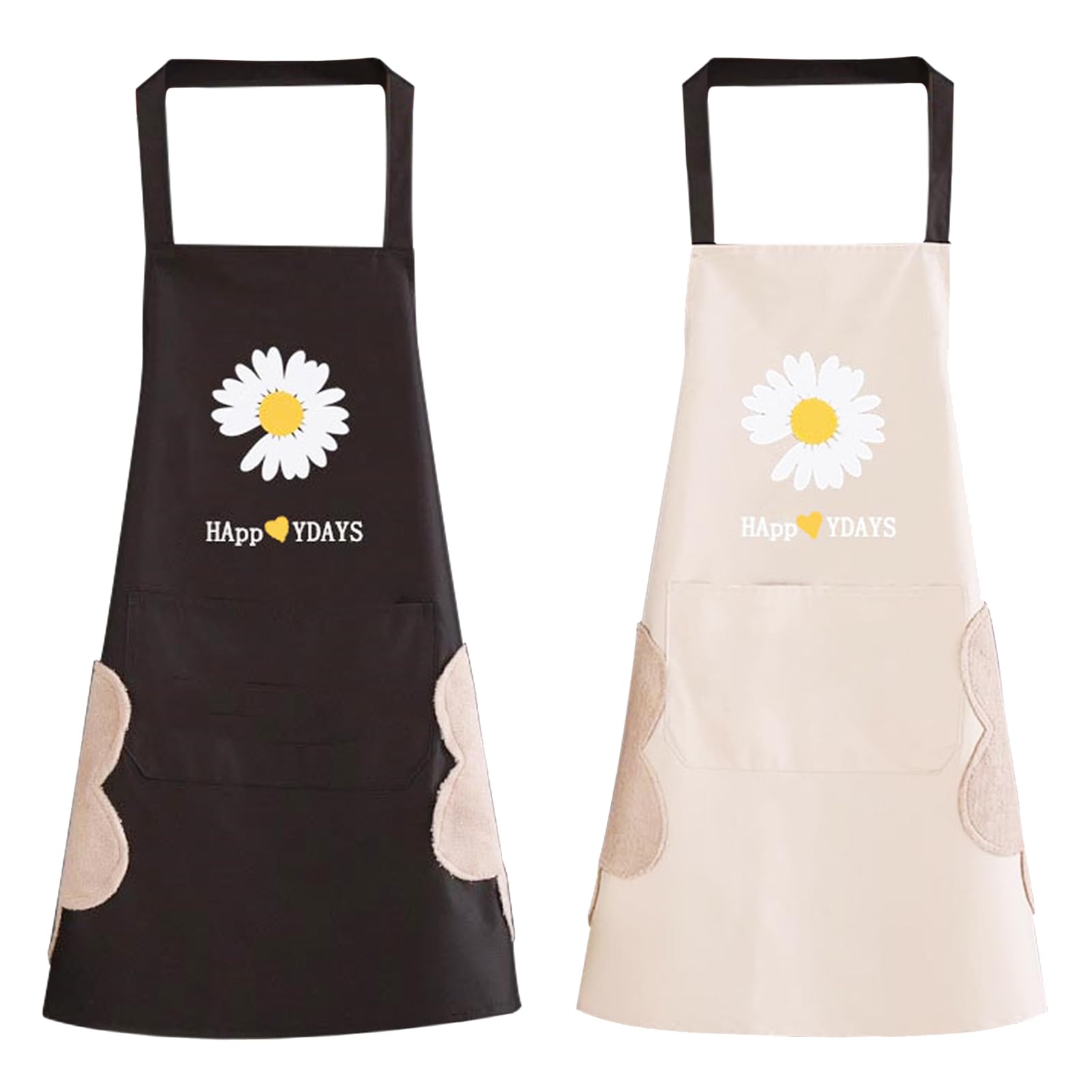 Kitchen Apron with Large Pocket, 2PCS Black and White Aprons for Adults, Cooking Aprons for Men Women Waterproof, Barbecue Aprons Chef Apron for Home, Restaurant, Craft, Garden, BBQ, School, Coffee