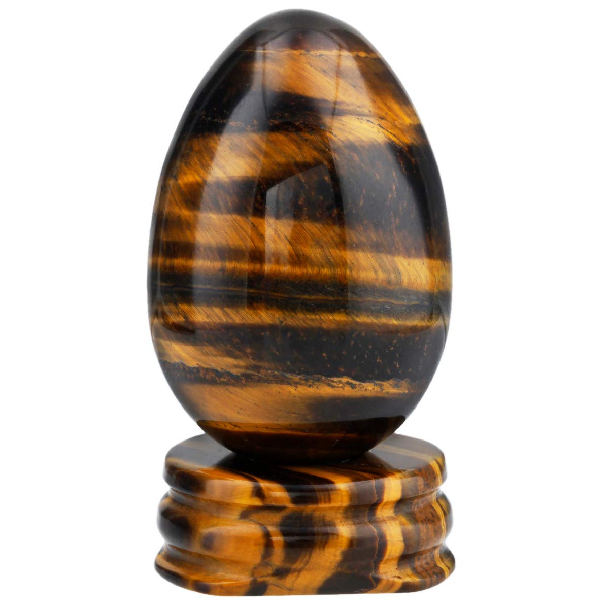 Nupuyai Crystal Egg with Stand for Home Decoration,Carved Polished Stone for Reiki Chakra Healing Tiger's Eye