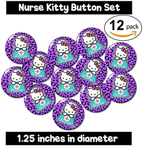 NURSE KITTY BUTTONS (set #5) purple leopard cheetah pins nursing cat medical rn