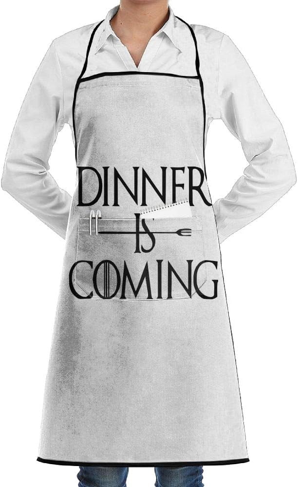 Grtswp Dinner is Coming Printed Adjustable Bib Apron with Pocket Kitchen Chef Aprons for Unisex