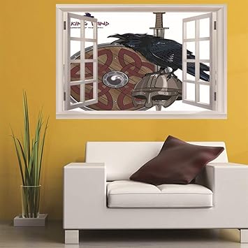 3D Gefälschte fenster Wandaufkleber Raven helm (60X90 Cm) Schlafzimmer Zimmer Landschaft kinderzimmer Wanddekoration Dekorati