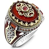 Qida S925 Stamp Sterling Silver Onyx/Lapis Lazuli Ring for Men Female Turkish Handmade Vintage Luxury Band