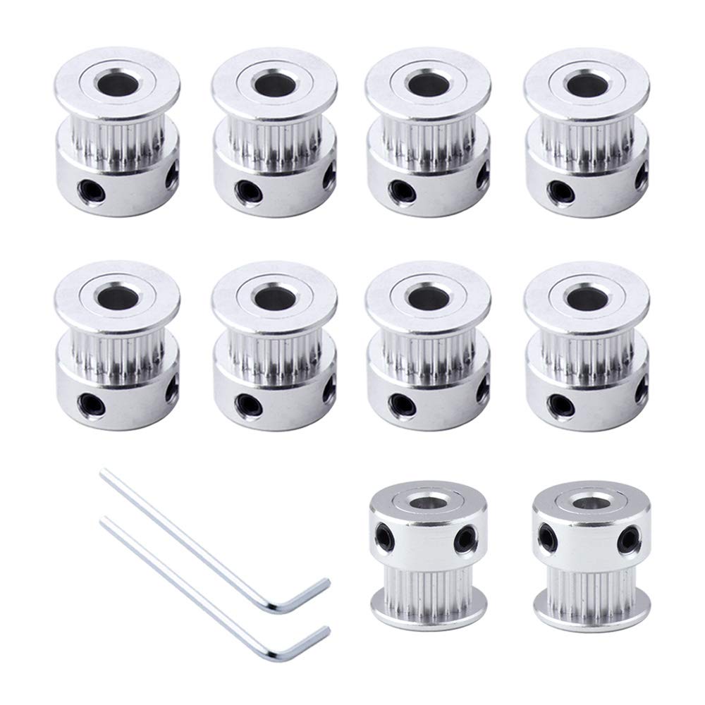 QitinDasen 10Pcs Premium Aluminum Alloy GT2 Timing Pulley, 20 Teeth 5mm Bore GT2 Belt Pulley for 3D Printer 6mm Width Timing Belt