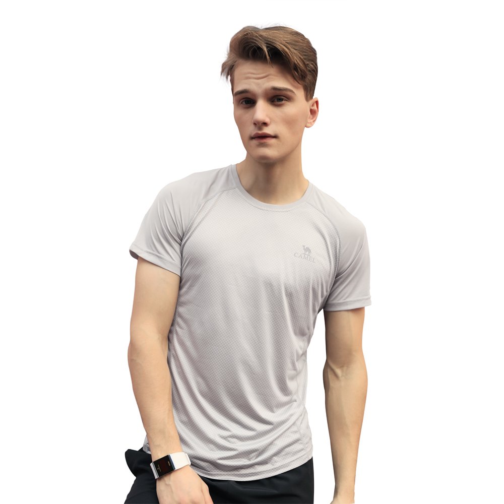Camel Short Sleeve Shirts for Men Crew Neck Tees T-Shirt Dress Breathable Quick-Dry Casual for Fishing Golf Gym Athletic Running Workout (XXXL Gray)