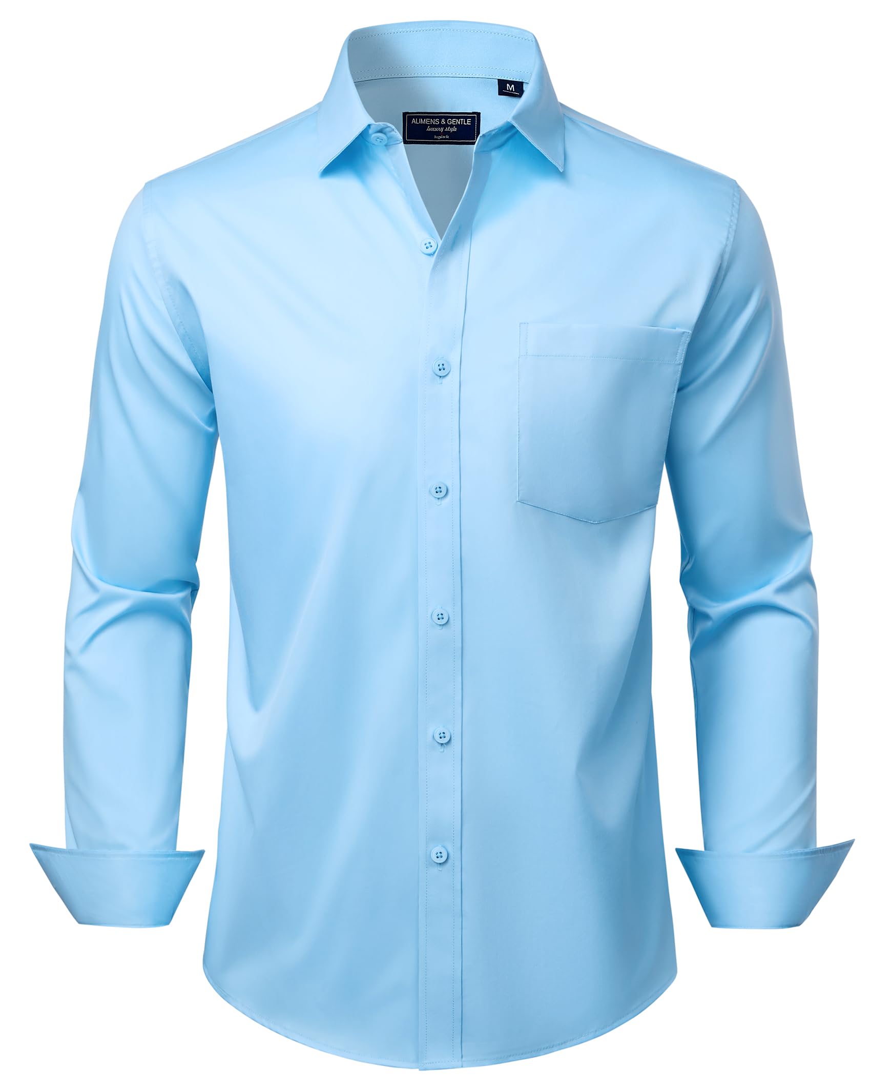 Photo 1 of Alimens & Gentle Blue Dress Shirt Men Long Sleeve Wrinkle Free Stretch Business Casual Wedding Button Down Shirt L
