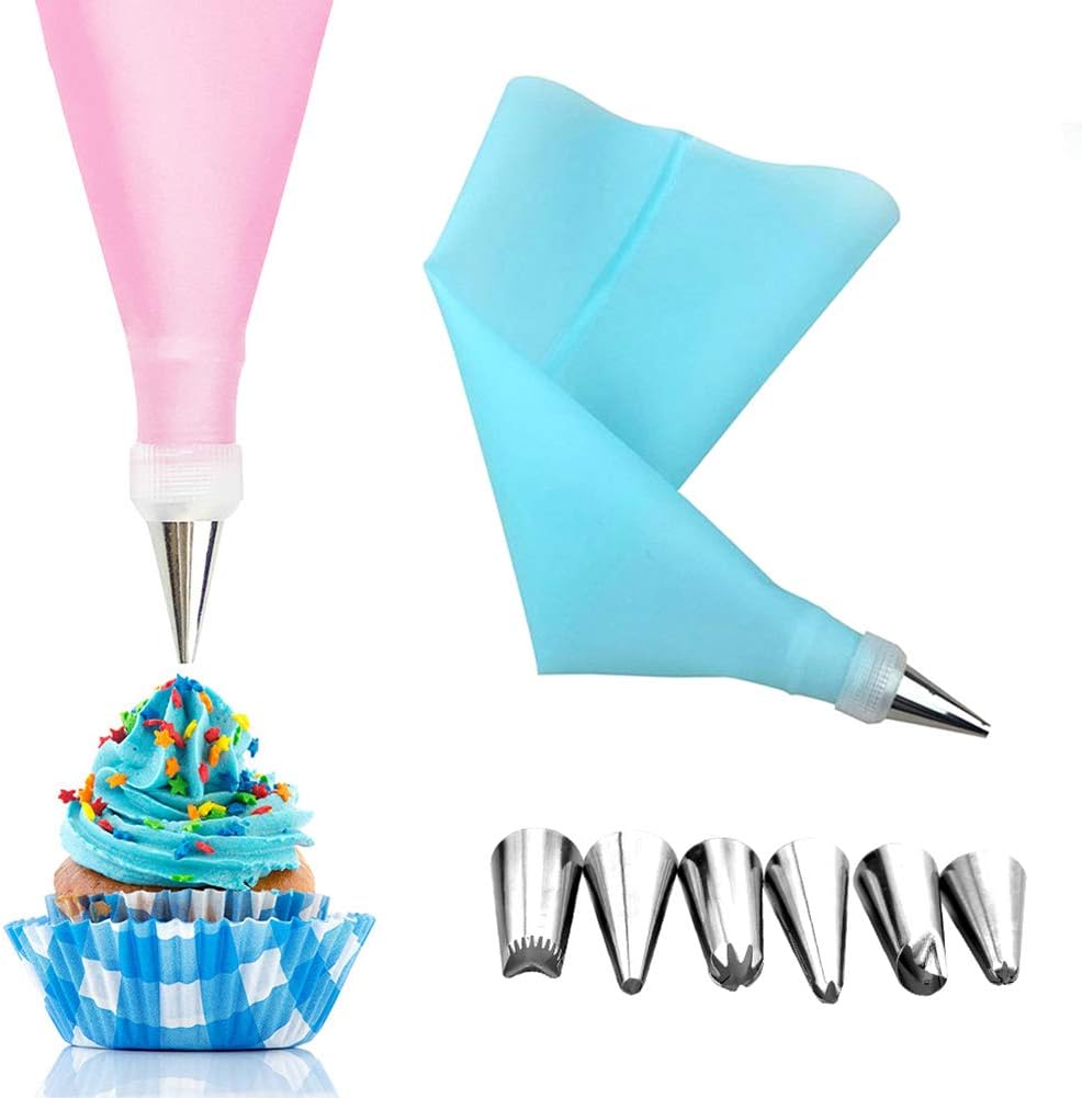 Accessoires De Decoration Douilles Biscuits Outils De Gateau Rose Fournitures Decoration De Gateaux Outil Decoration Gateaux Avec 6 Buses En Acier Inoxydable Et Un Sac En Silicone Reutilisable Pour La Decoration De
