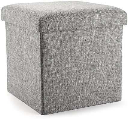 Ottoman Cube with Storage, Mee'life Linen Fabric Folding Organizer Storage Ottoman Basket Bins Boxes Containers with Lids for Office Home Foot Rest Stool/Seat (Gray Cube)