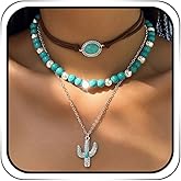 Jovono Boho Choker Necklace Silver Cowgirls Boot Pendant Necklaces Turquoise Western Necklace Chain for Women