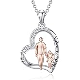 PROESS S925 Sterling Silver Daughter Heart Pendant Necklace from Dad Mom I Love You Forever Jewelry