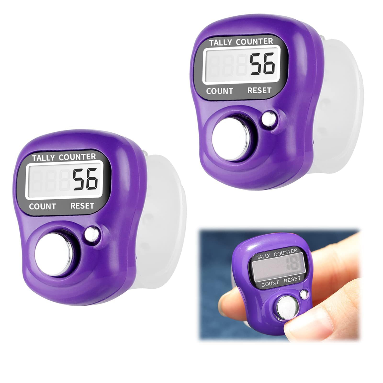 2 Pcs Finger Counters Mini Digital Finger Counter, Counter With 5-digit Display Function Digital Version of Finger Counter Display Finger Counter for Various Indoor Outdoor Activities Counting, Purple