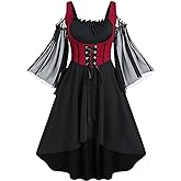 ROSE GAL Women Plus Size Punk Cold Shoulder Flare Sleeves Lace Gothic Dress