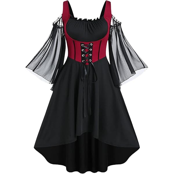 white christmas dresses Dare Fashion Adult Gothic Witch Costume Black Corset Dress Red Hat Tights 5X main image 1