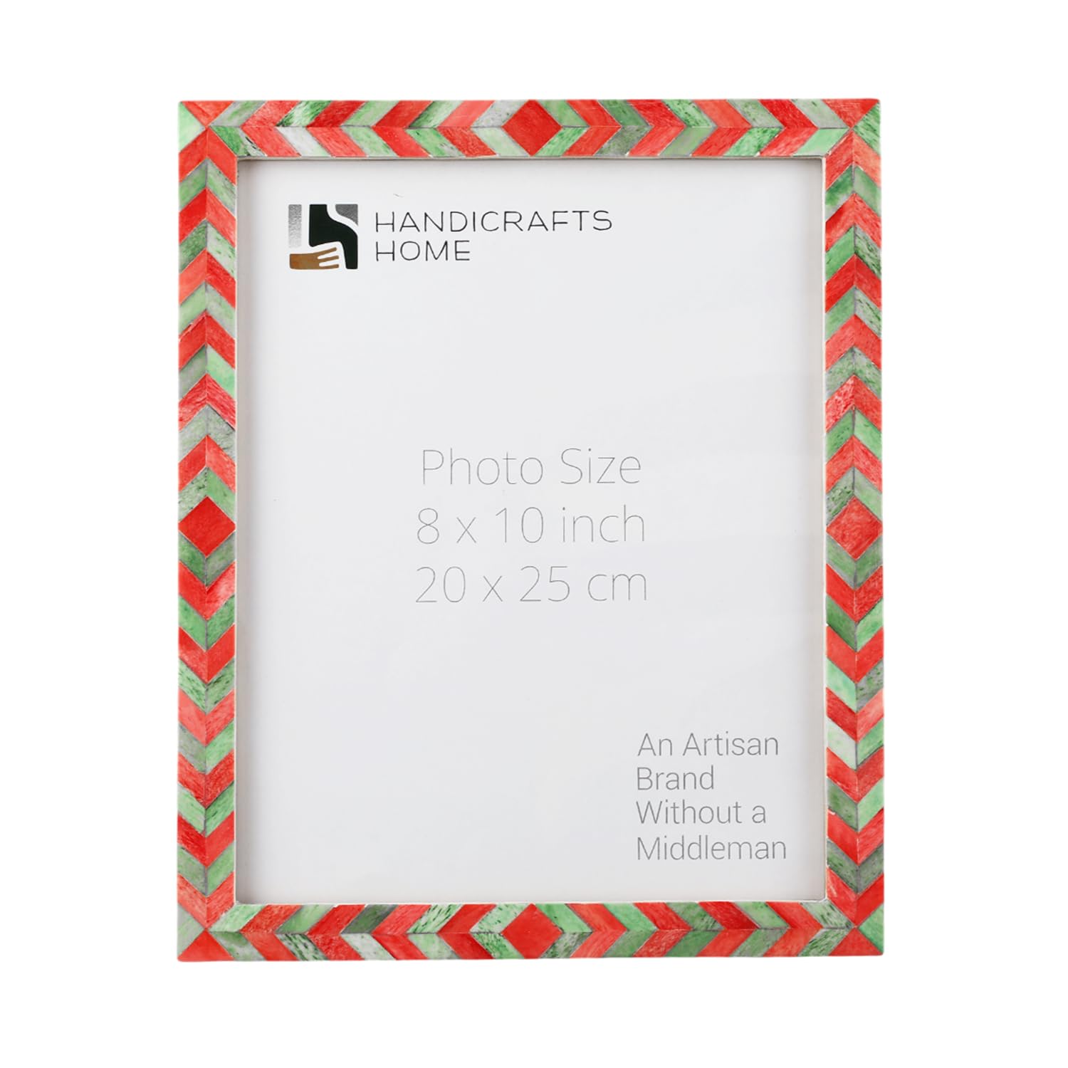 Handicrafts Home Chevron Mosaic Picture Frame 8x10 - Handmade Bone Inlay 8 by 10 Photoframe for Home, Tabletop/Wall Decor, Christmas,Gift, Holiday, Boho Chic Coastal Farmhouse, Desk & Shelf, Green-Red