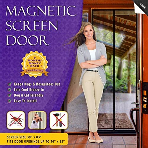 Magnetic Screen Door，EATPOW Heavy Duty Mesh Curtain - Keeps Bugs &amp; Mosquitoes Out and Full Frame Velcro Fits Door Size up to 36-82 Max- Black.