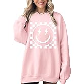 veufcyas Oversized Graphic Sweatshirts for Women Smile Face Sweatshirt Cute Crewnecks Pullover Casual Loose Long Sleeve Tees