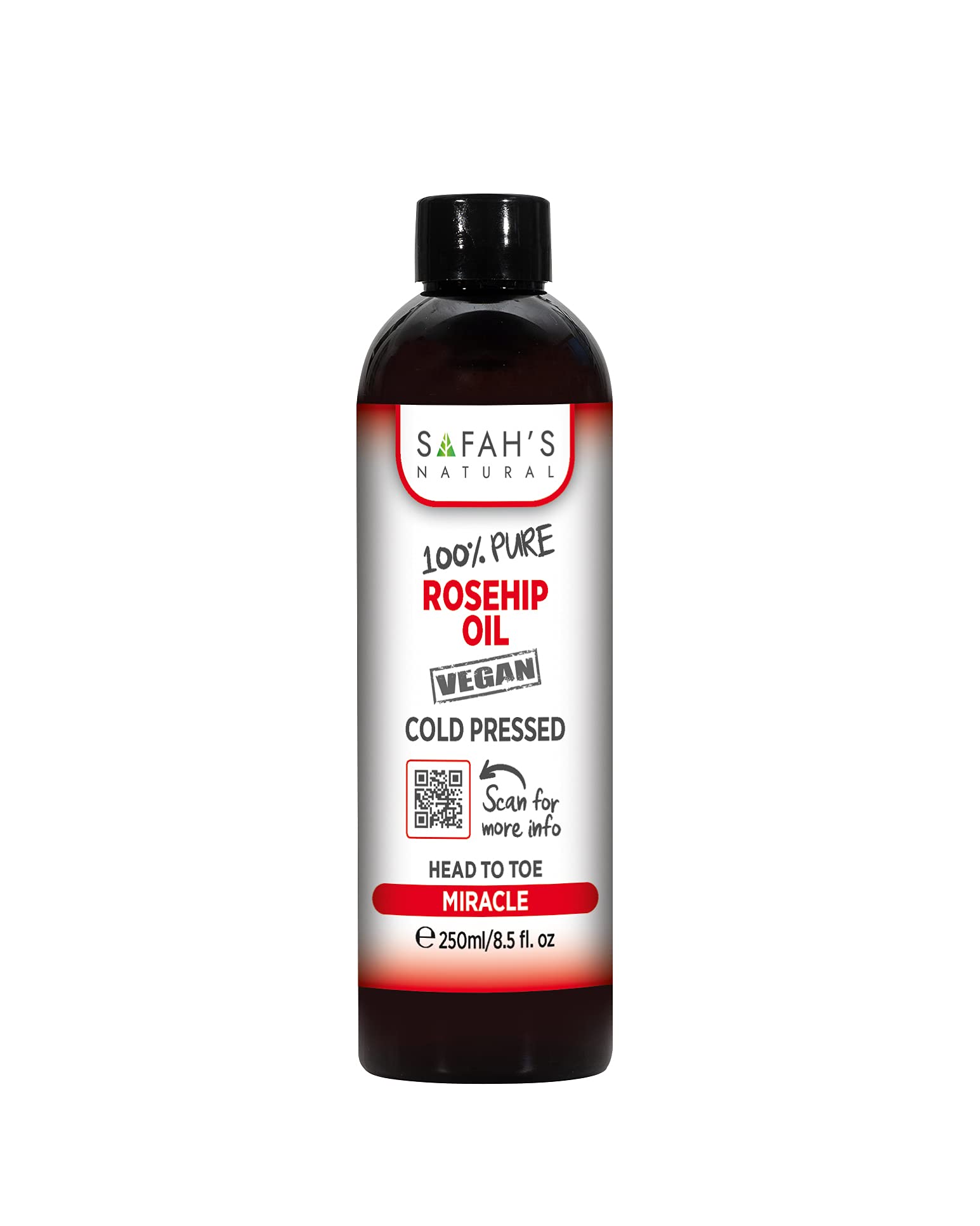 Safah’s Natural - 100% Pure Rosehip Oil - Cold-Pressed, and Unrefined Rosehip Seed Oil for Face, Skin, and Hair, Rich in Vitamin A and C, Hydrates, Reduces Fine Lines and Scars 250ML — image 1