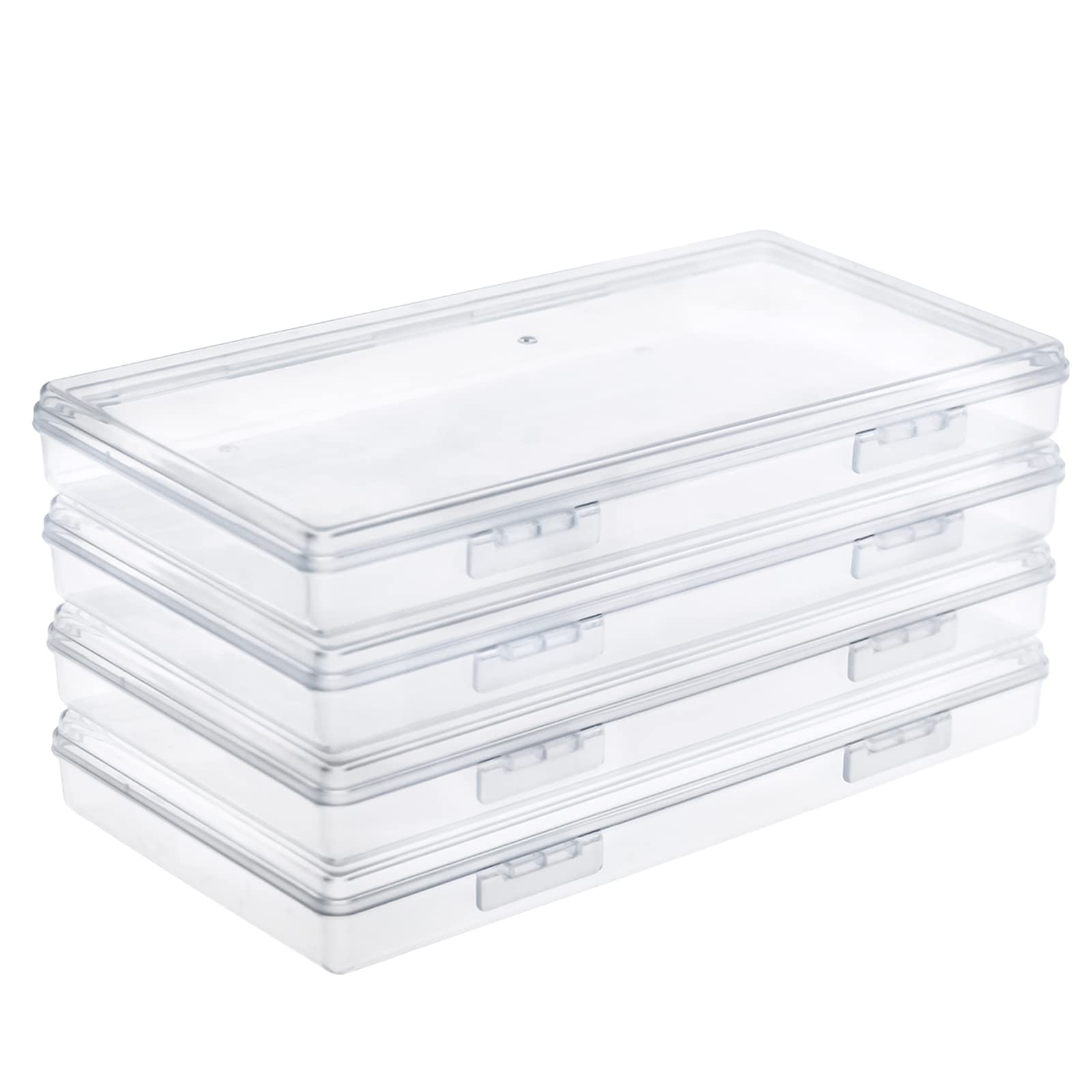 Qualsen 4 Pack Plastic Storage Craft Boxes with Lids Clear Small Case Containers for Small Items, Beads, Cards, Photos, Accessories, 19.5 x 10.5 x 2.3 cm