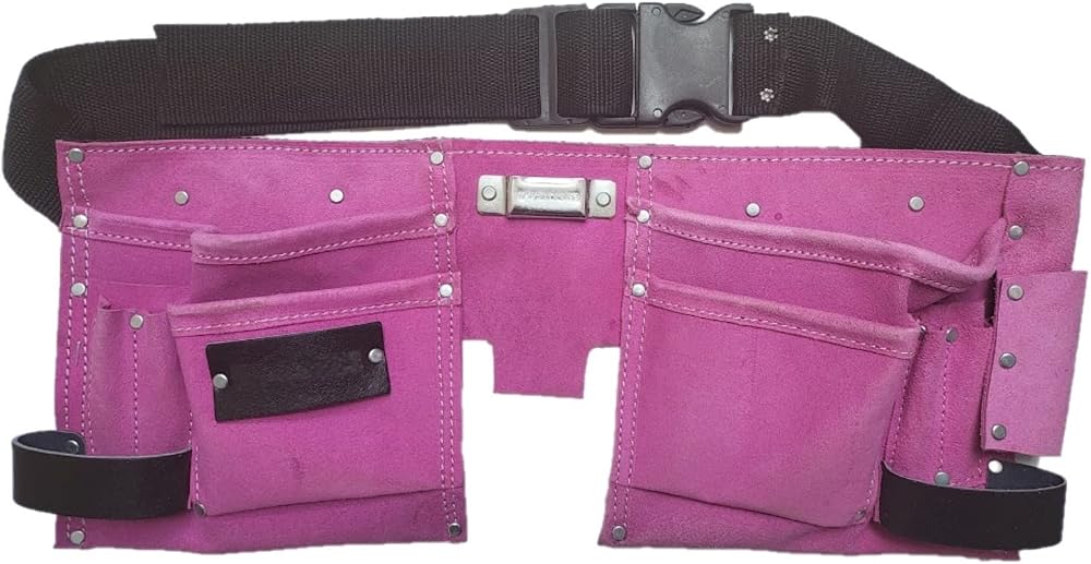 Simply Products 11 Pocket Pink Double Leather Tool Pouch Hammer Tape Holder