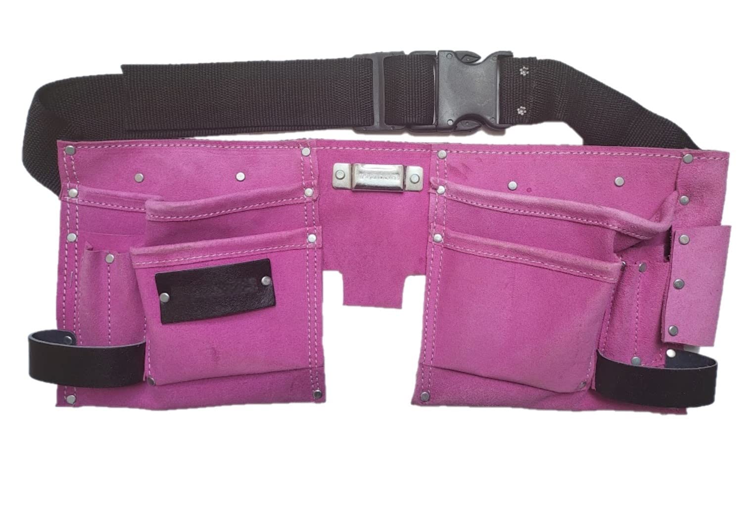 11 Pocket Pink Double Leather Tool Pouch Includes Tape/Hammer Holder