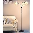 DINGLILIGHTING DLLT Modern Reading Floor Lamp, 3-Light with Adjustable Flexible Gooseneck Tree Standing Lamp for Living Room, Bedroom, Study Room, Office -Black Metal White Shades, E26 Base
