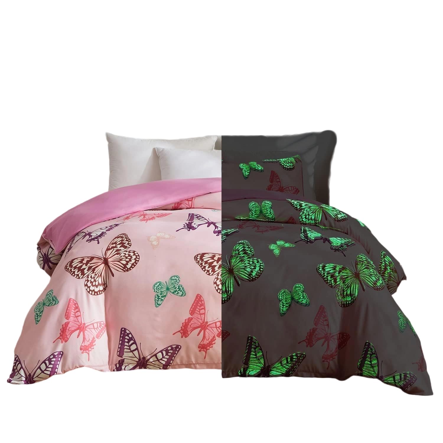 Homewish Butterfly Comforter Cover For Boys Kids Glow In The Dark Bedding Set Girls Teens Bedroom Glow Decor Duvet Cover Colorful Butterfly Animal Bedding Collections With 2 Pillowcases Double Size โ image 1