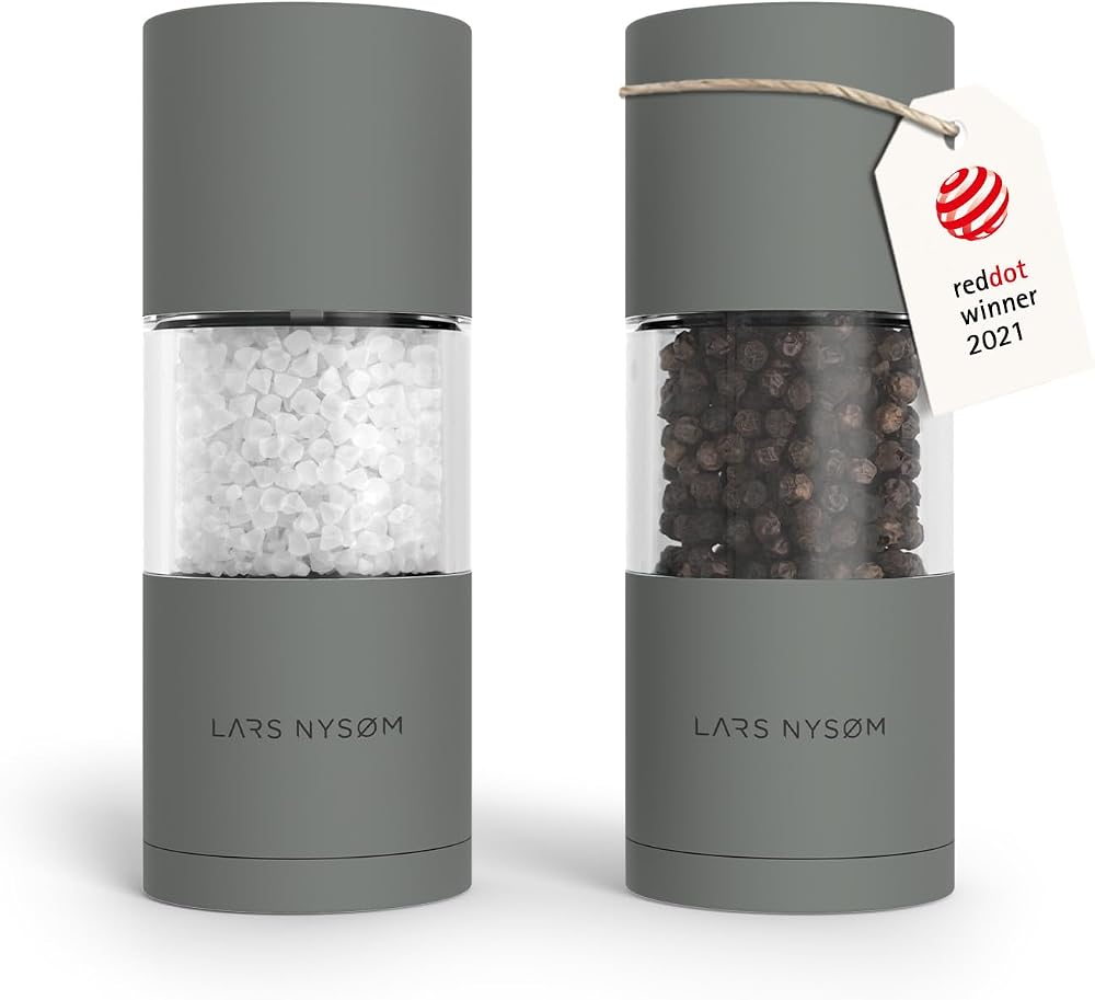LARS NYSØM Sjæl Salt & Pepper Grinder Set Ash Gray, Adjustable Ceramic Mills
